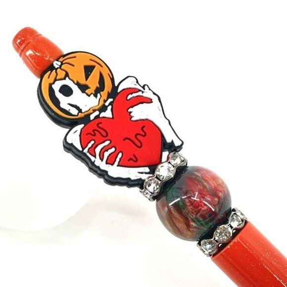 Halloween pumpkin skeleton heart Jack-o-lantern handmade pen NEW beads rhineston - Picture 2 of 6